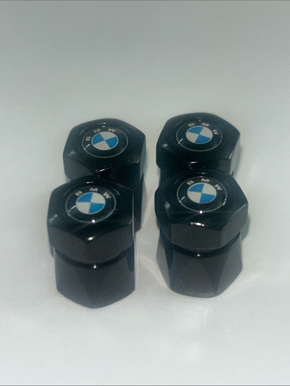 BMW Black Valve Stem Caps with Blue and White Roundel